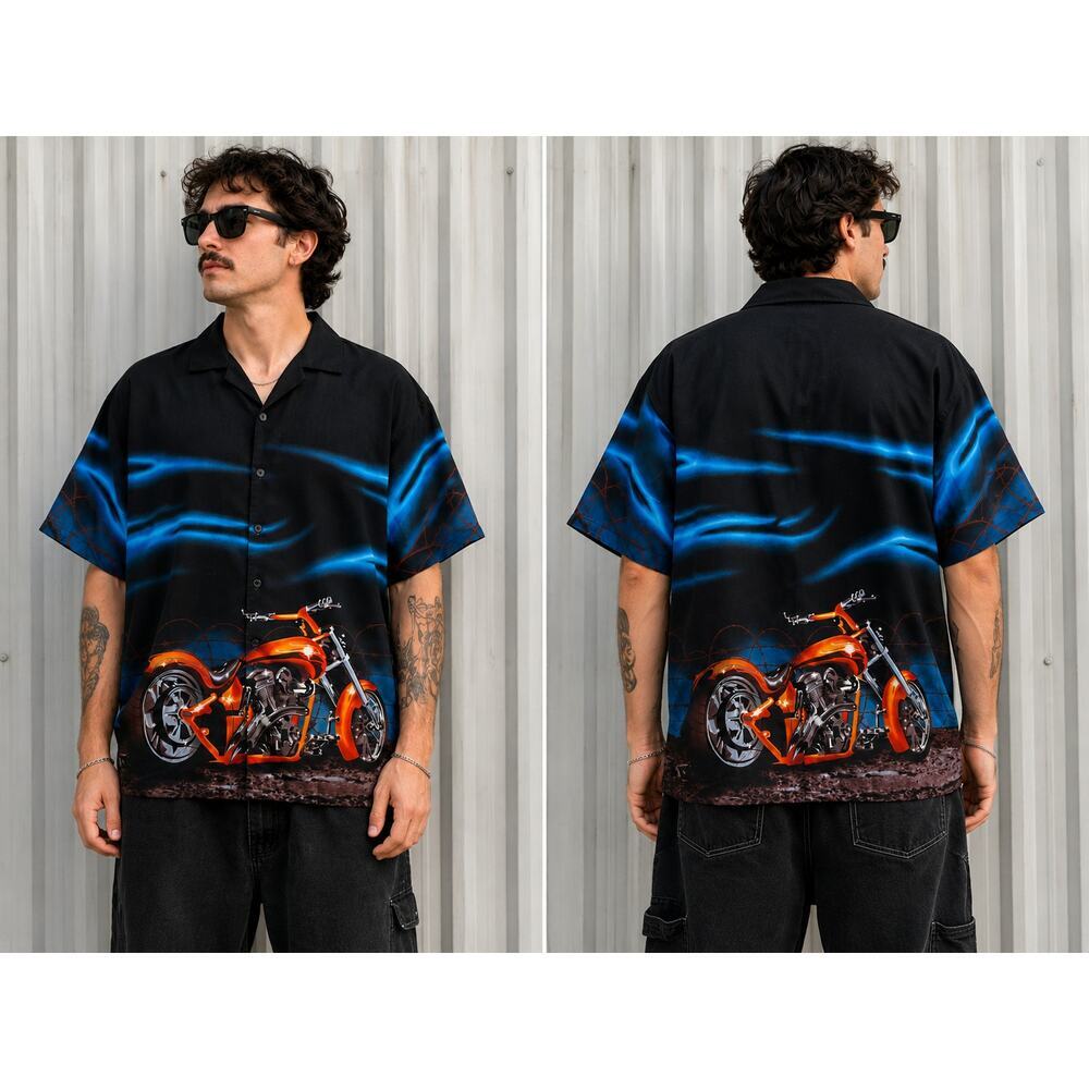 Club Shirt Steve & Barry's Motorcycle Button Up Shirt XXL Chopper Biker Y2K